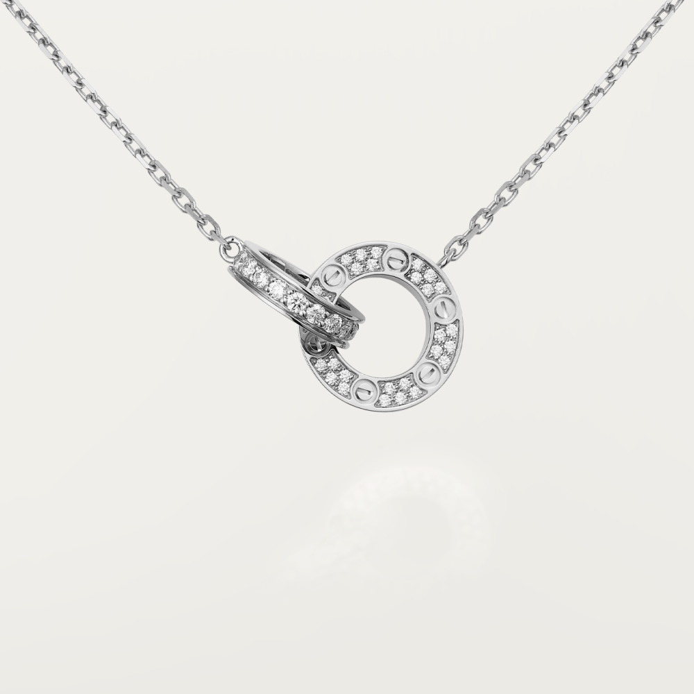 [OrnoraJewelry]LOVE 7.6MM NECKLACE ROSE GOLD AND SILVER  FULL DIAMOND