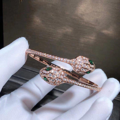 [OrnoraJewelry]SERPENTI BRACELET PINK GOLD MALACHITE DIAMOND DOUBLE SNAKE