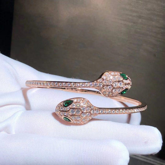 [OrnoraJewelry]SERPENTI BRACELET PINK GOLD MALACHITE DIAMOND DOUBLE SNAKE