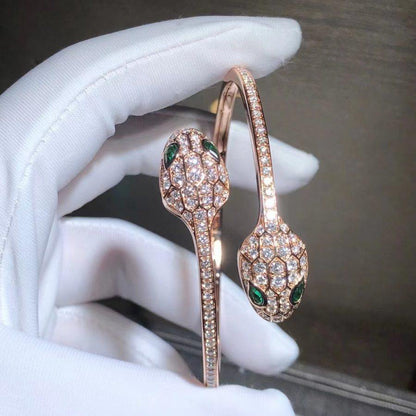 [OrnoraJewelry]SERPENTI BRACELET PINK GOLD MALACHITE DIAMOND DOUBLE SNAKE
