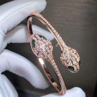 [OrnoraJewelry]SERPENTI BRACELET PINK GOLD MALACHITE DIAMOND DOUBLE SNAKE