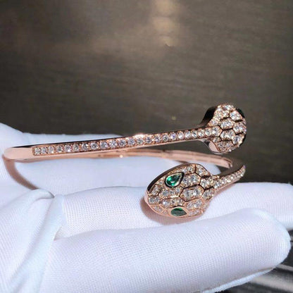 [OrnoraJewelry]SERPENTI BRACELET PINK GOLD MALACHITE DIAMOND DOUBLE SNAKE