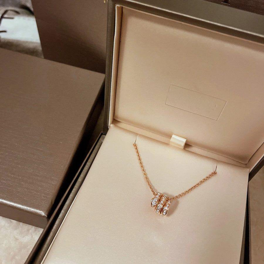 [OrnoraJewelry]SERPENTI PINK GOLD NECKLACE DOUBLE RING DIAMOND