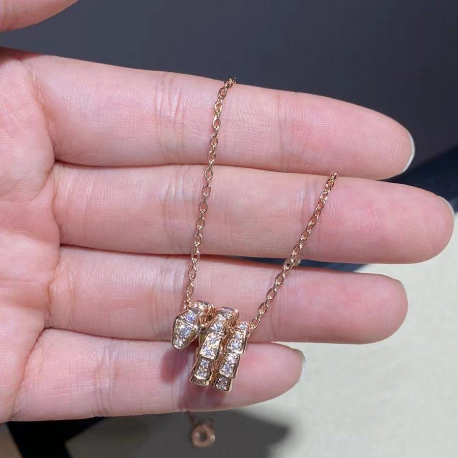 [OrnoraJewelry]SERPENTI PINK GOLD NECKLACE DOUBLE RING DIAMOND
