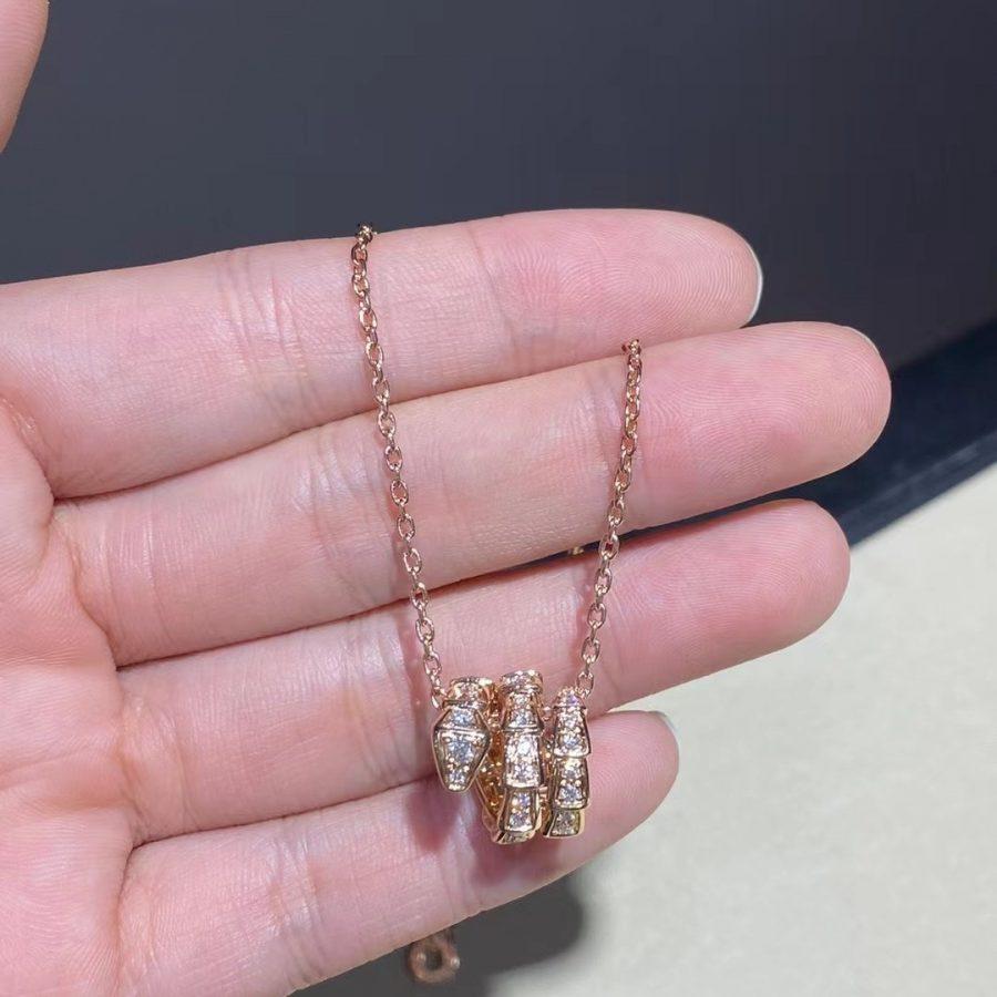 [OrnoraJewelry]SERPENTI PINK GOLD NECKLACE DOUBLE RING DIAMOND