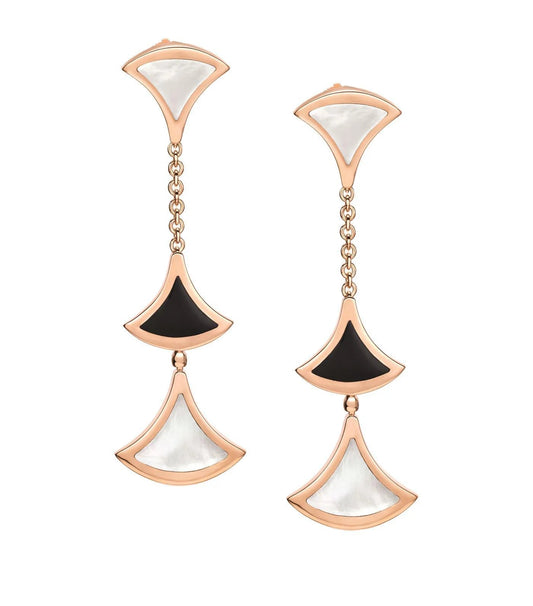 [OrnoraJewelry]DREAM EARRINGS 3 MOTIFS ONYX MOP PINK GOLD