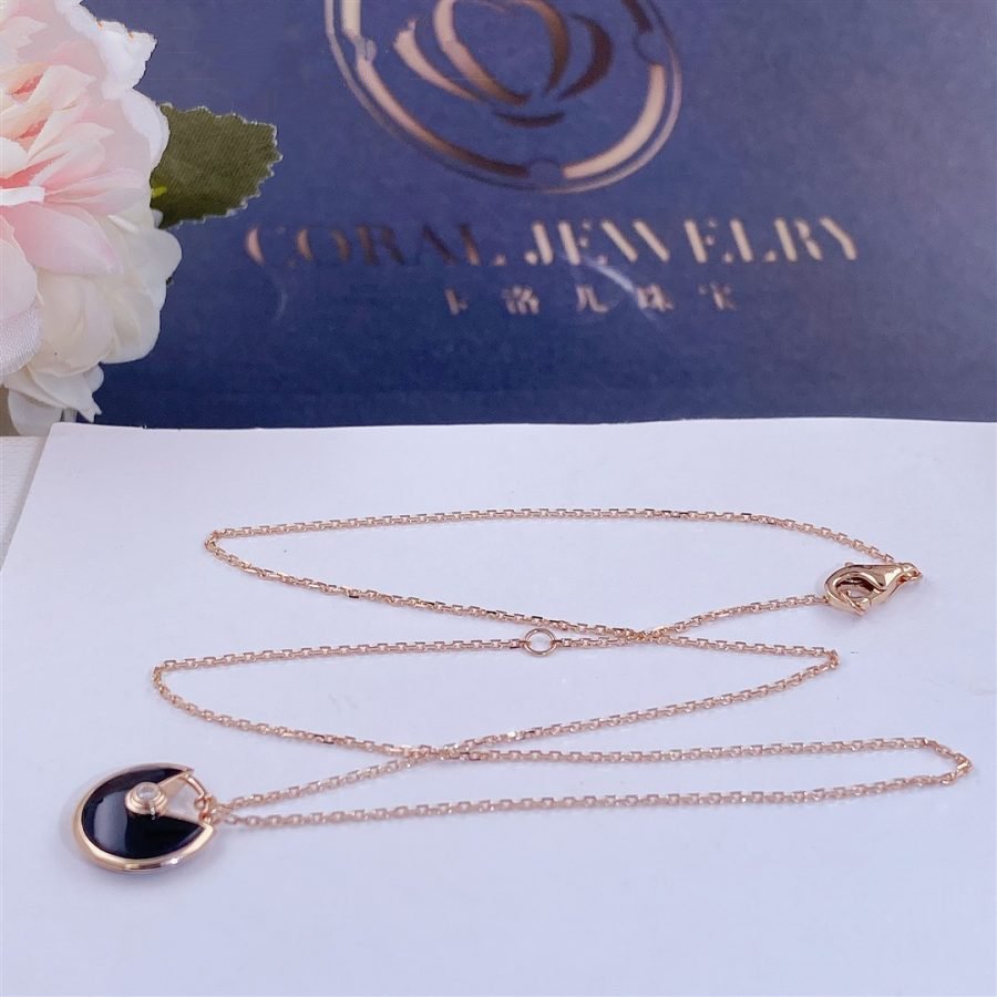 [OrnoraJewelry]AMULETTE ROSE GOLD ONYX NECKLACE