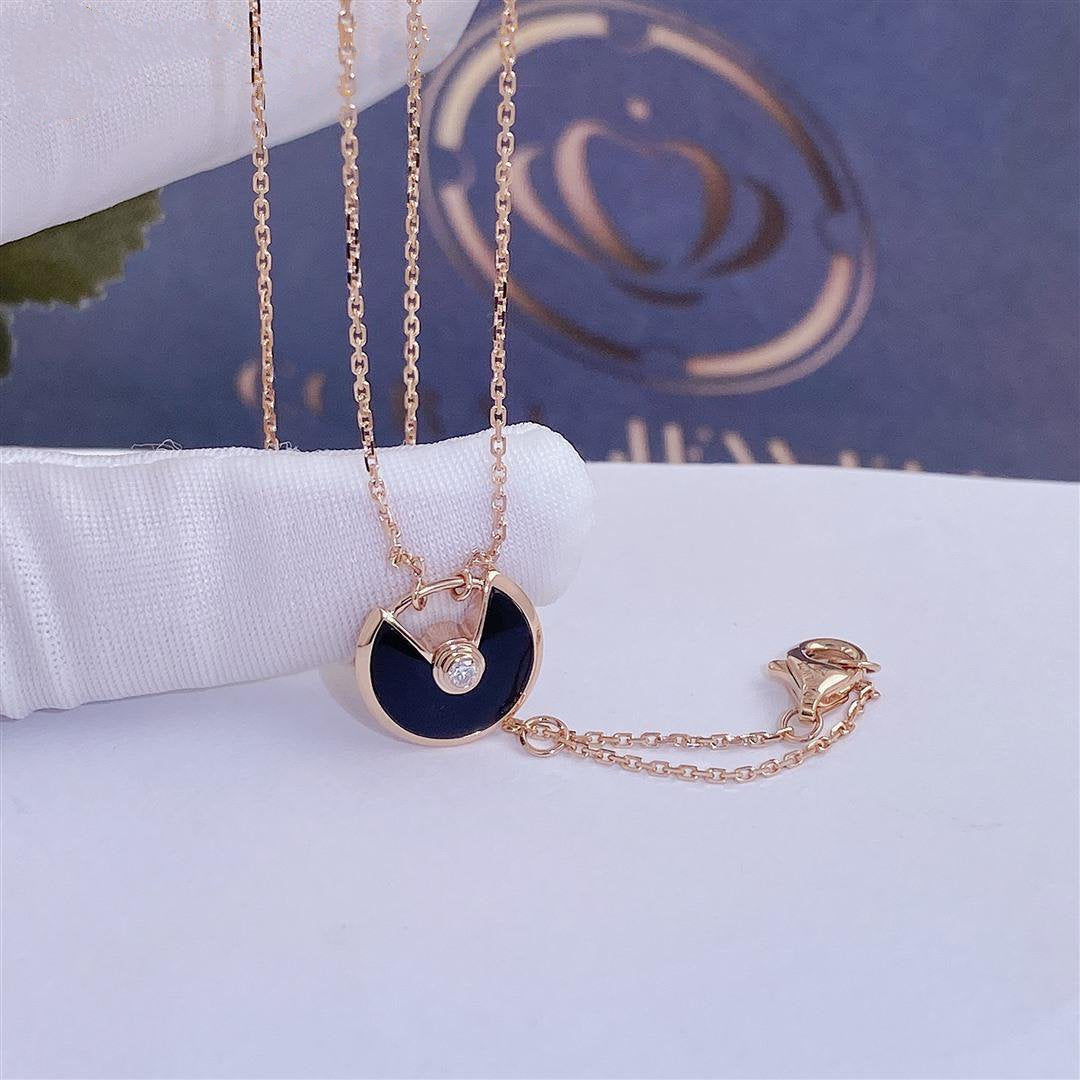 [OrnoraJewelry]AMULETTE ROSE GOLD ONYX NECKLACE