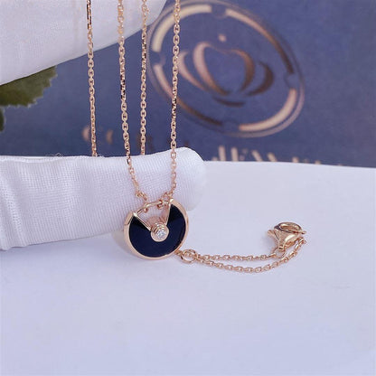 [OrnoraJewelry]AMULETTE ROSE GOLD ONYX NECKLACE