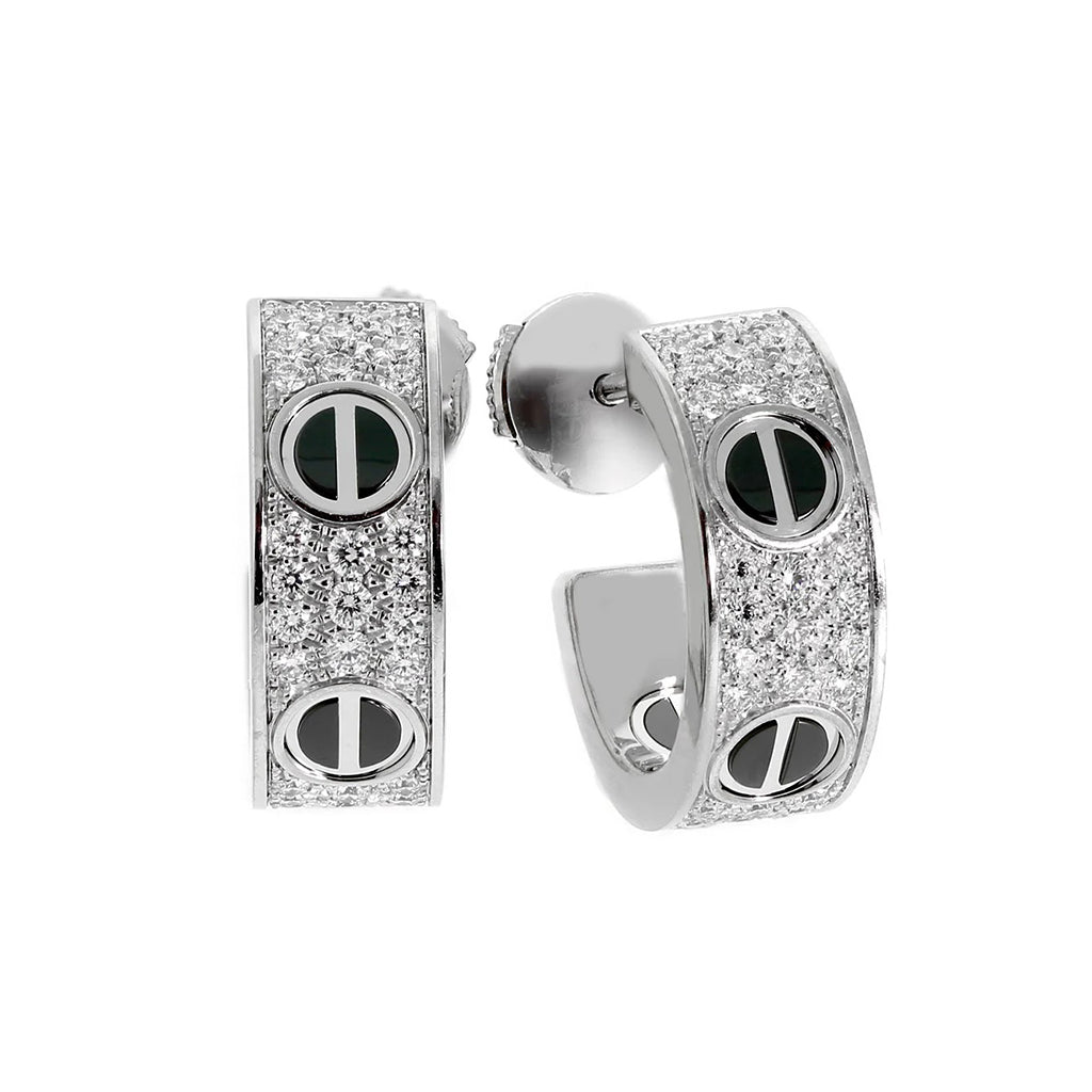 [OrnoraJewelry]LOVE CERAMIC DIAMOND PAVED SILVER EARRINGS