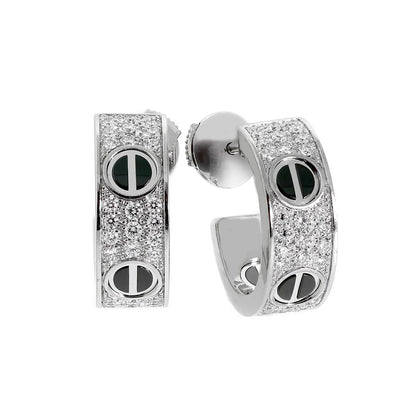 [OrnoraJewelry]LOVE CERAMIC DIAMOND PAVED SILVER EARRINGS
