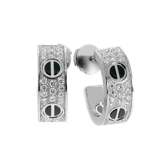 [OrnoraJewelry]LOVE CERAMIC DIAMOND PAVED SILVER EARRINGS