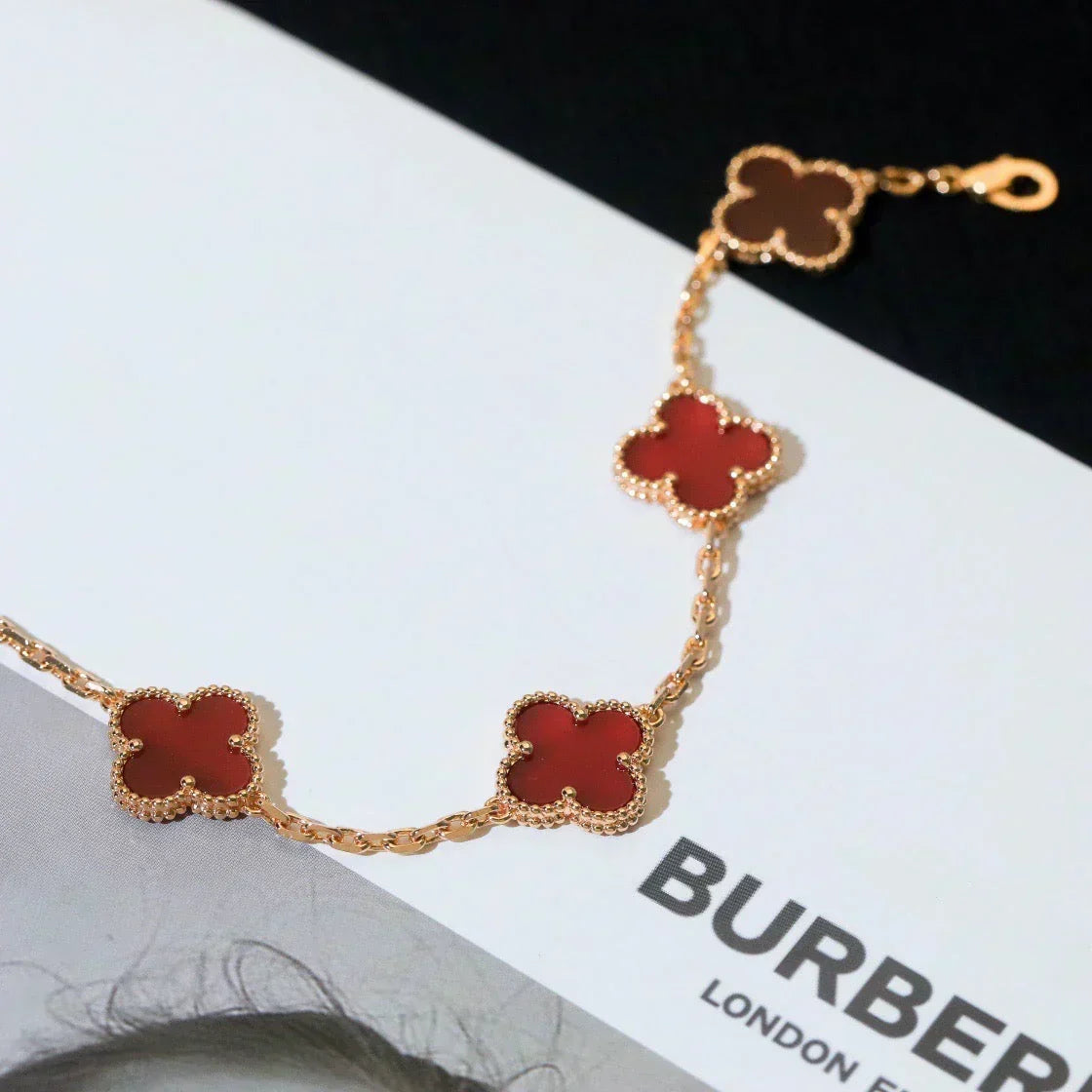 [OrnoraJewelry] CLOVER 5 MOTIF RED CORNELIAN BRACELET COLLECTION