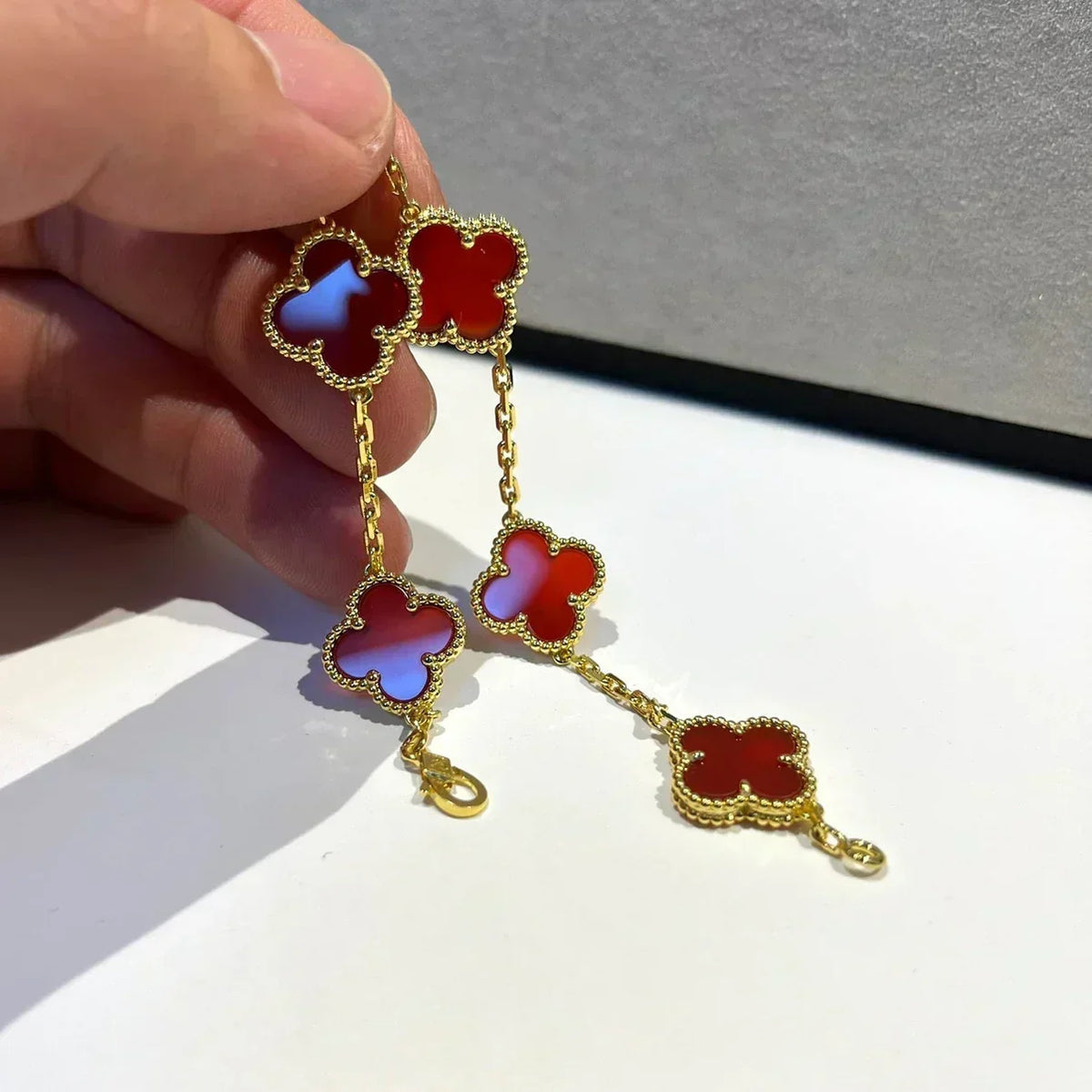 [OrnoraJewelry] CLOVER 5 MOTIF RED CORNELIAN BRACELET COLLECTION