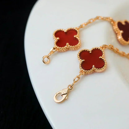 [OrnoraJewelry] CLOVER 5 MOTIF RED CORNELIAN BRACELET COLLECTION