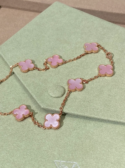 [OrnoraJewelry Jewellery] Pink Necklace with Ten Clover Designs