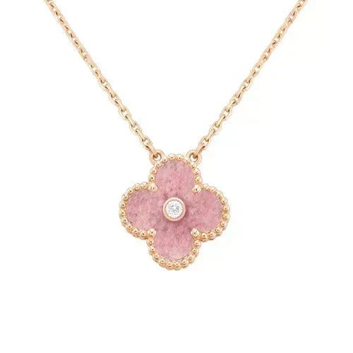 [OrnoraJewelry]CLOVER 15MM DIAMOND RHODONITE NECKLACE
