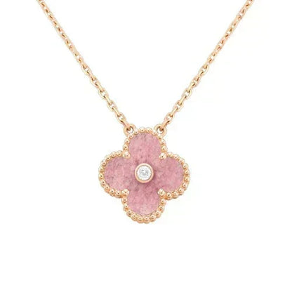 [OrnoraJewelry]CLOVER 15MM DIAMOND RHODONITE NECKLACE