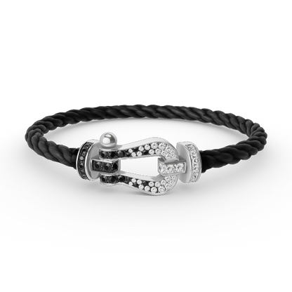 [OrnoraJewelry]FORCE LARGE HORSESHOE BLACK WHITE DIAMOND BRACELET SILVER