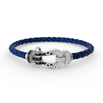 [OrnoraJewelry]FORCE LARGE HORSESHOE BLACK WHITE DIAMOND BRACELET SILVER