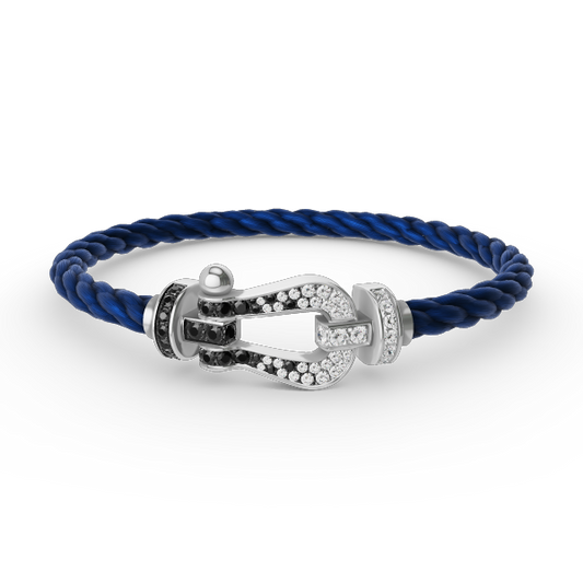 [OrnoraJewelry]FORCE LARGE HORSESHOE BLACK WHITE DIAMOND BRACELET SILVER