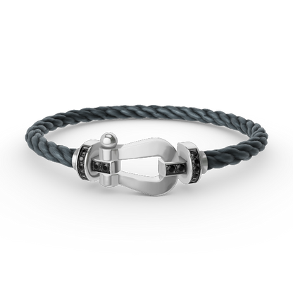 [OrnoraJewelry]FORCE LARGE HORSESHOE BLACK DIAMOND BRACELET SILVER
