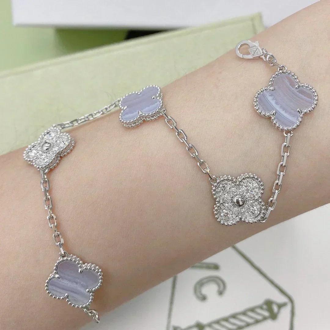 [OrnoraJewelry] CLOVER 5 MOTIF PURPLE CHALCEDONY BRACELET COLLECTION