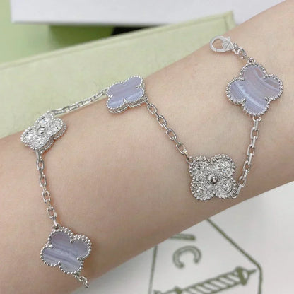 [OrnoraJewelry] CLOVER 5 MOTIF PURPLE CHALCEDONY BRACELET COLLECTION