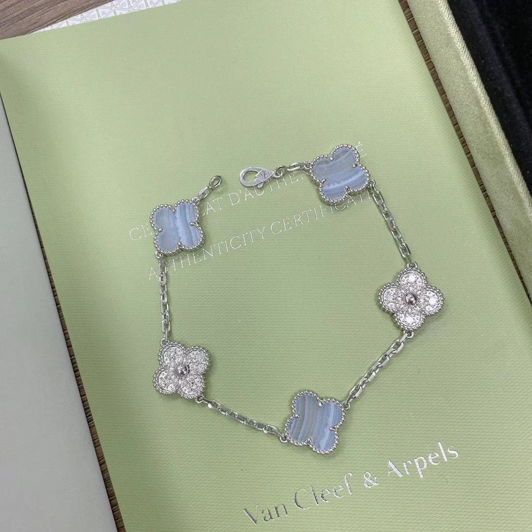 [OrnoraJewelry] CLOVER 5 MOTIF PURPLE CHALCEDONY BRACELET COLLECTION