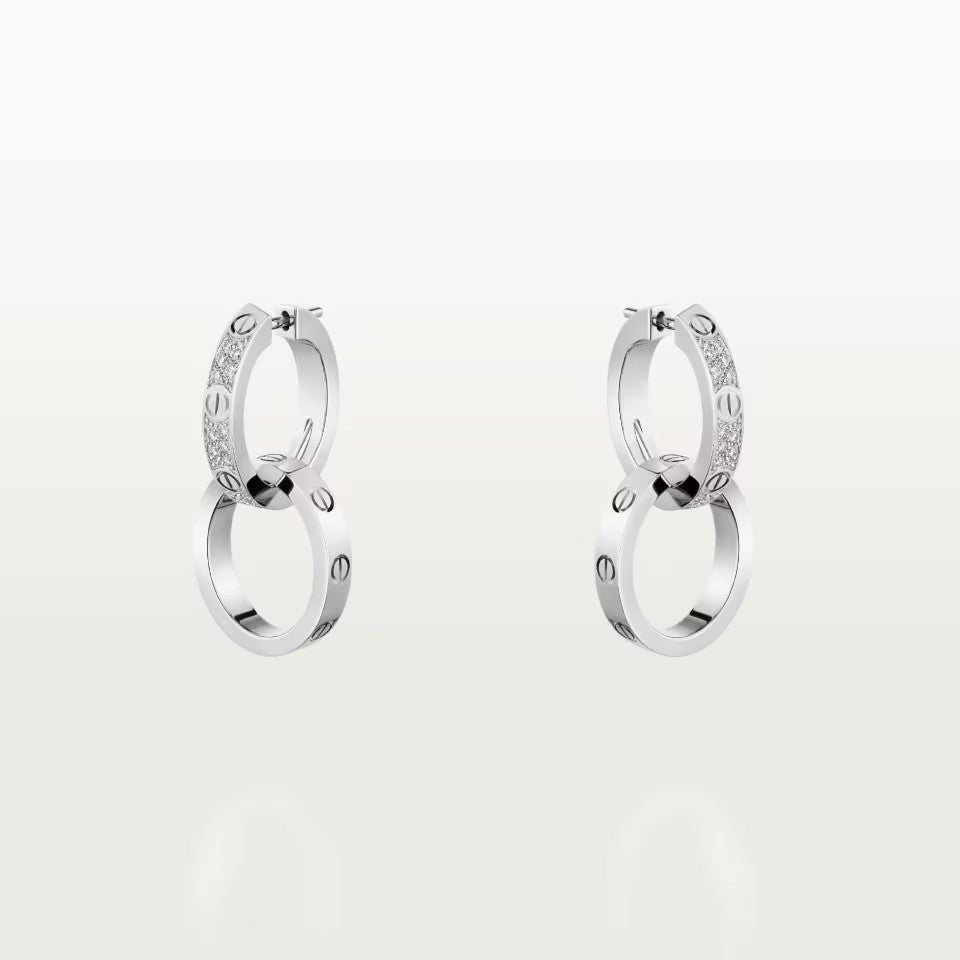 [OrnoraJewelry]LOVE 3.3MM DANGLE HALF DIAMOND EARRINGS