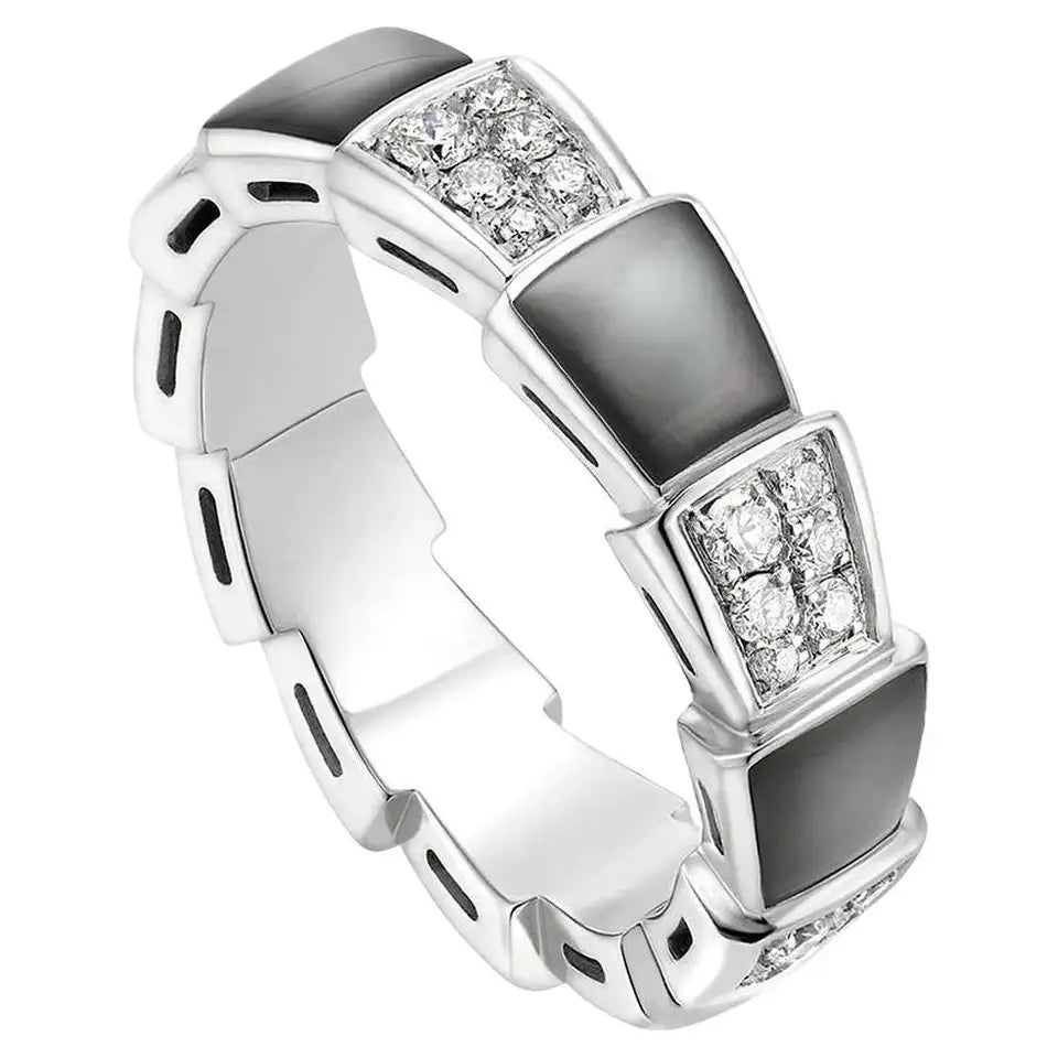 [OrnoraJewelry]SERPENTI RING SILVER DIAMOND BLACK MOP 4MM