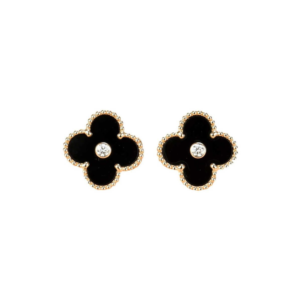 [OrnoraJewelry]CLOVER MEDIUM 1 MOTIFS ONYX DIAMOND EARRINGS