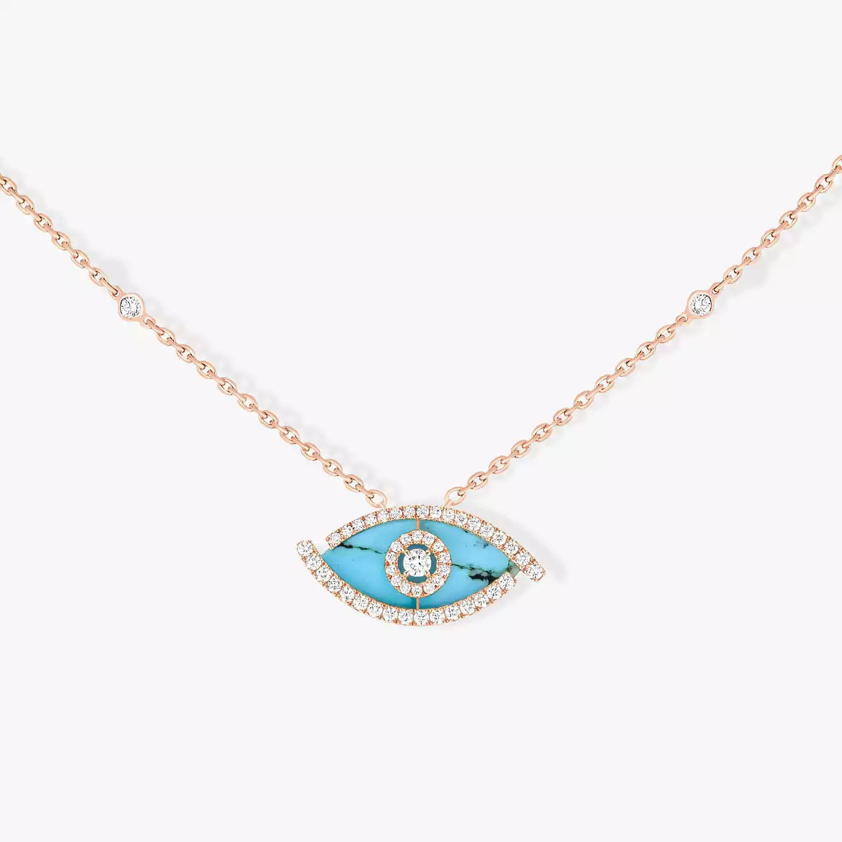 [Ornora Jewelry]Lucky Eye Diamond Necklace in Rose Gold and Turquoise