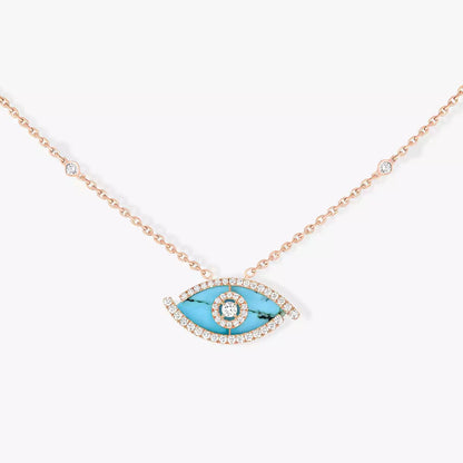 [Ornora Jewelry]Lucky Eye Diamond Necklace in Rose Gold and Turquoise