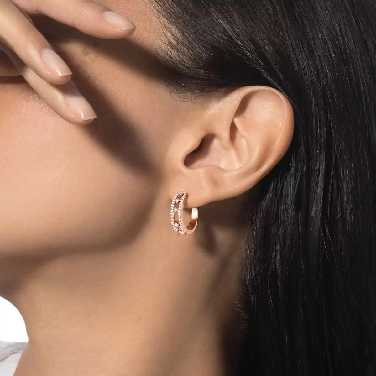 [Ornora Jewelry]Diamond Pave_ Hoop Earrings Move