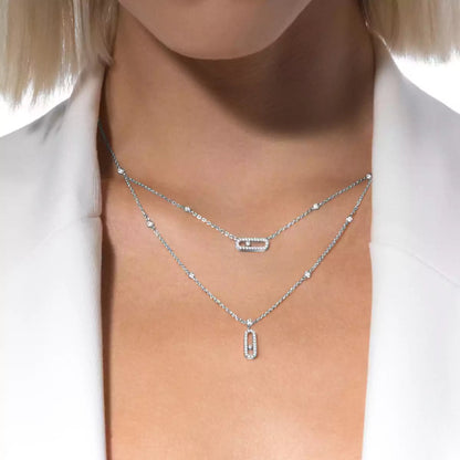 [Ornora Jewelry]2 Rows Rose Gold Diamond Pave_ Necklace Move Uno