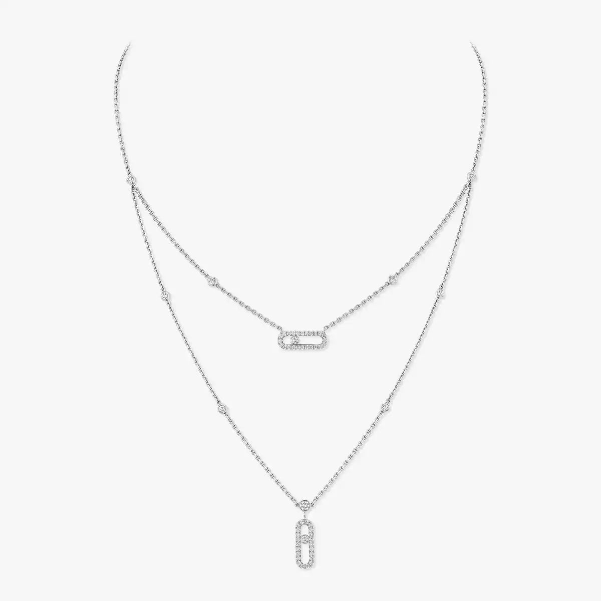 [OrnoraJewelry]2 Rows Rose Gold Diamond Pave_ Necklace Move Uno