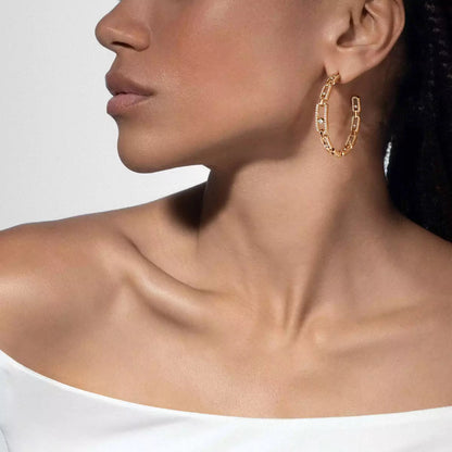 [OrnoraJewelry]Move Link Diamond Hoop Earrings
