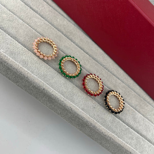 [OrnoraJewelry]PYRAMID COLORED STONE STUD RING