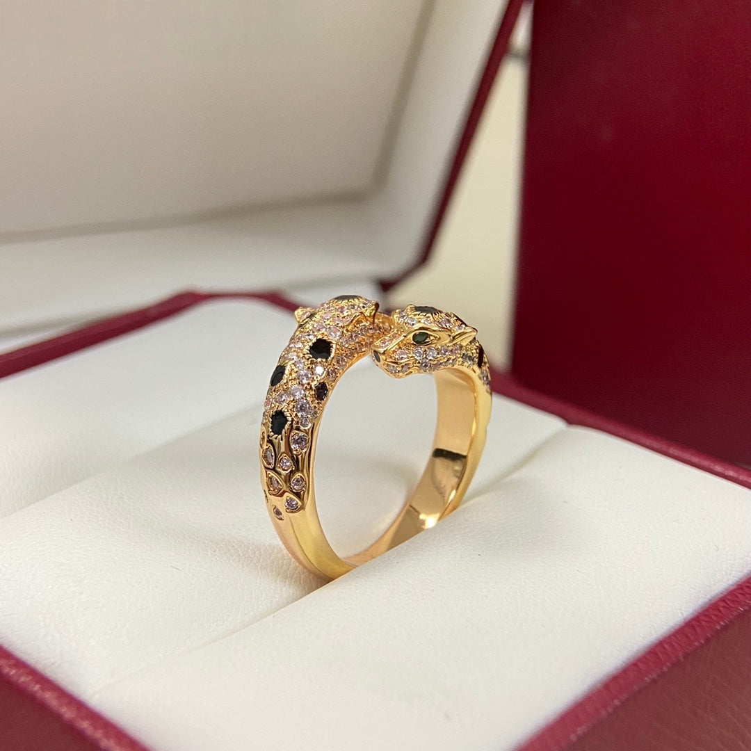[OrnoraJewelry]FULL DIAMOND DOUBLE LEOPARD HEAD RING