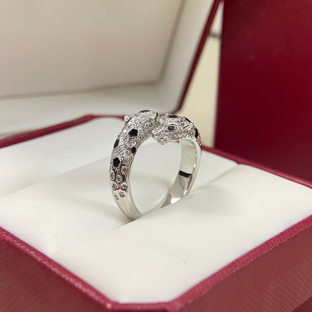 [OrnoraJewelry]FULL DIAMOND DOUBLE LEOPARD HEAD RING
