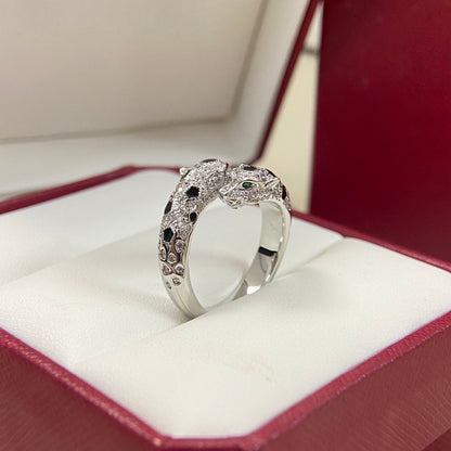 [OrnoraJewelry]FULL DIAMOND DOUBLE LEOPARD HEAD RING