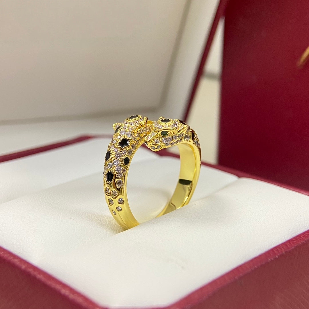 [OrnoraJewelry]FULL DIAMOND DOUBLE LEOPARD HEAD RING