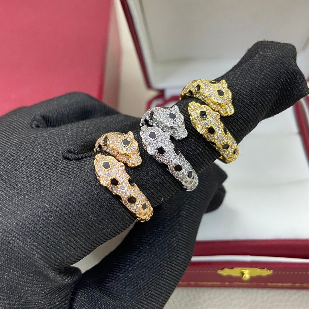 [OrnoraJewelry]FULL DIAMOND DOUBLE LEOPARD HEAD RING