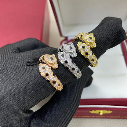 [OrnoraJewelry]FULL DIAMOND DOUBLE LEOPARD HEAD RING
