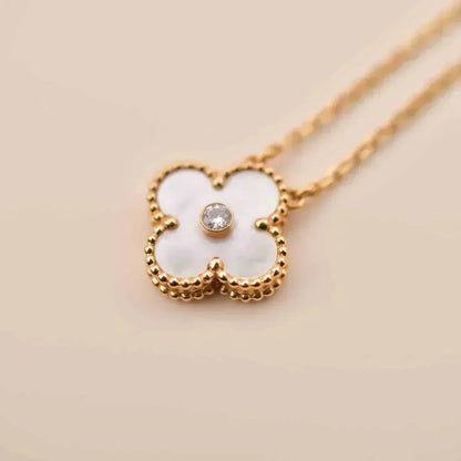 [OrnoraJewelry]CLOVER 15MM DIAMOND WHITE FRITILLARIA NECKLACE