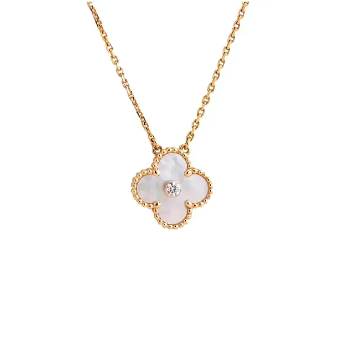 [OrnoraJewelry]CLOVER 15MM DIAMOND WHITE FRITILLARIA NECKLACE