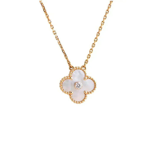 [OrnoraJewelry]CLOVER 15MM DIAMOND WHITE FRITILLARIA NECKLACE