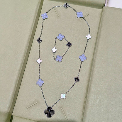 [OrnoraJewelry]DETACHABLE CLOVER 15(11+4) FLOWER SILVER NECKLACE SET