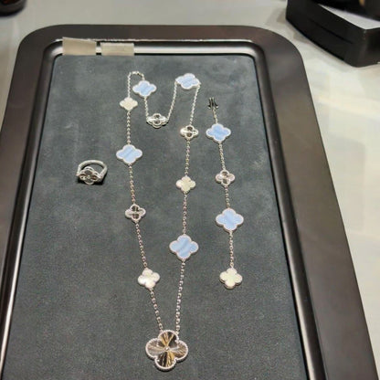 [OrnoraJewelry]DETACHABLE CLOVER 15(11+4) FLOWER SILVER NECKLACE SET